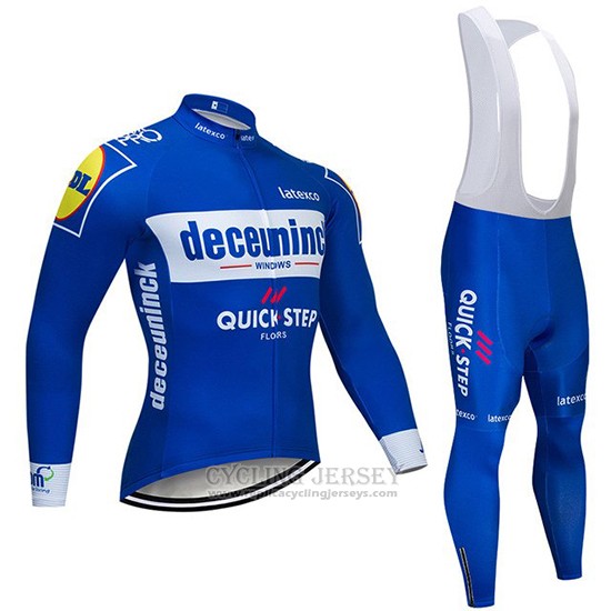 2019 Cycling Jersey Deceuninck Quick Step Blue White Long Sleeve and Bib Tight